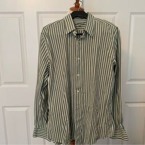 Express Men’s Fitted Green Striped Button Down Shirt
